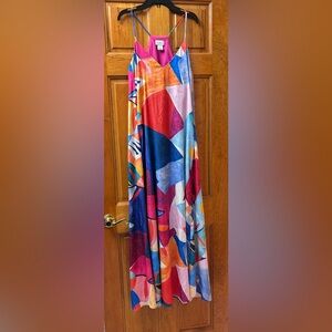 Nicole Miller Multicolor Abstract Satin Maxi Dress Sz M